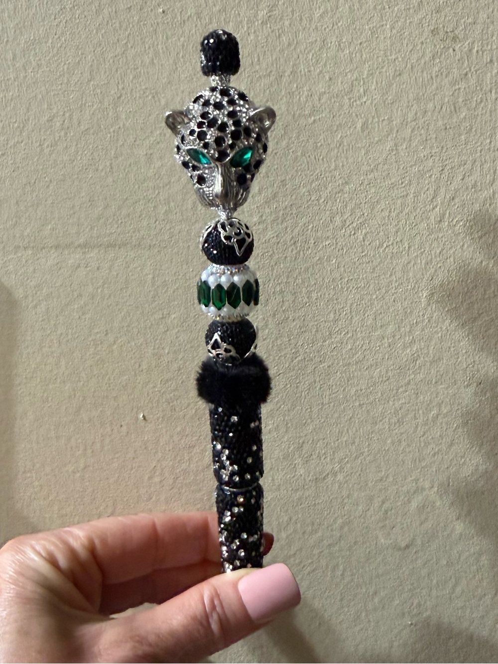 Black and Green Jeweled Leopard Pen - Unbranded